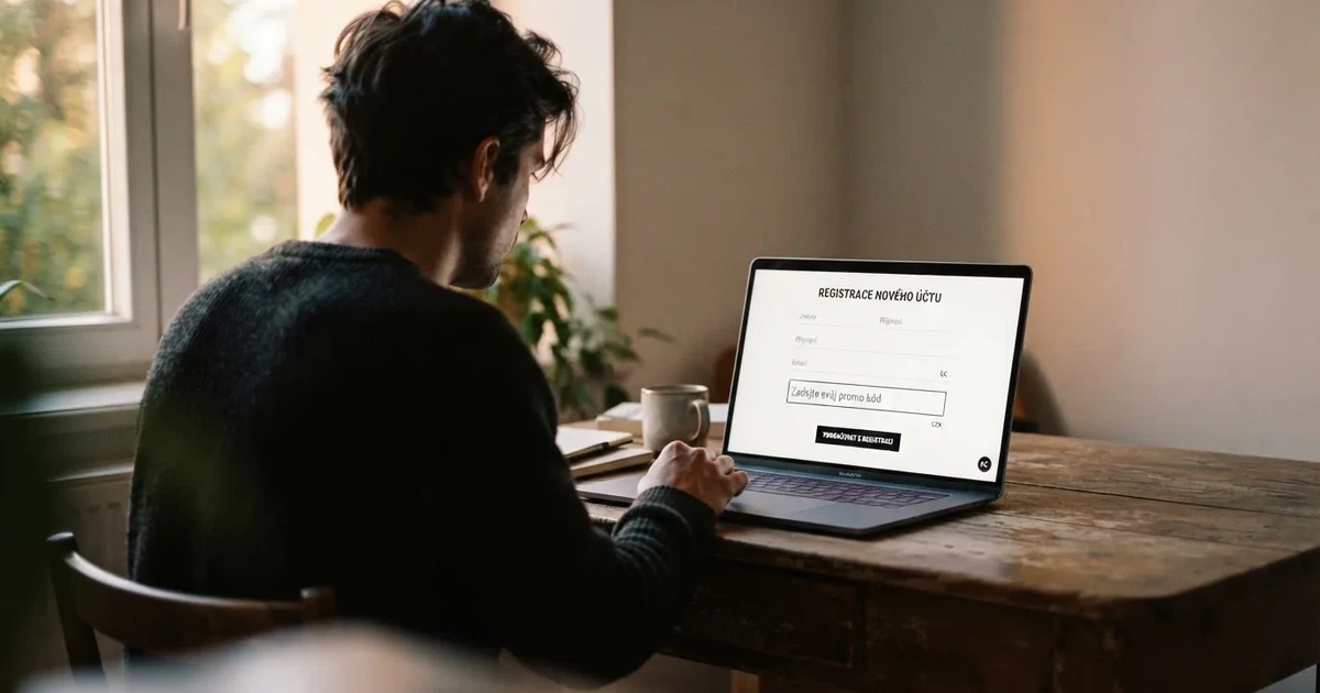 Rozhraní online casina s vyplněným polem pro zadání promo kódu při registraci