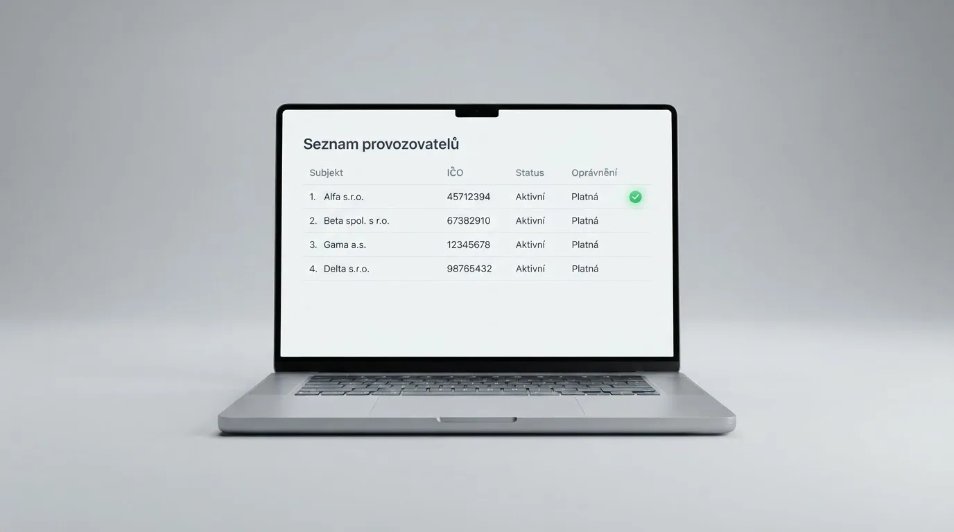 Ukázka veřejného registru MF ČR — seznamu držitelů základního povolení k provozování hazardních her