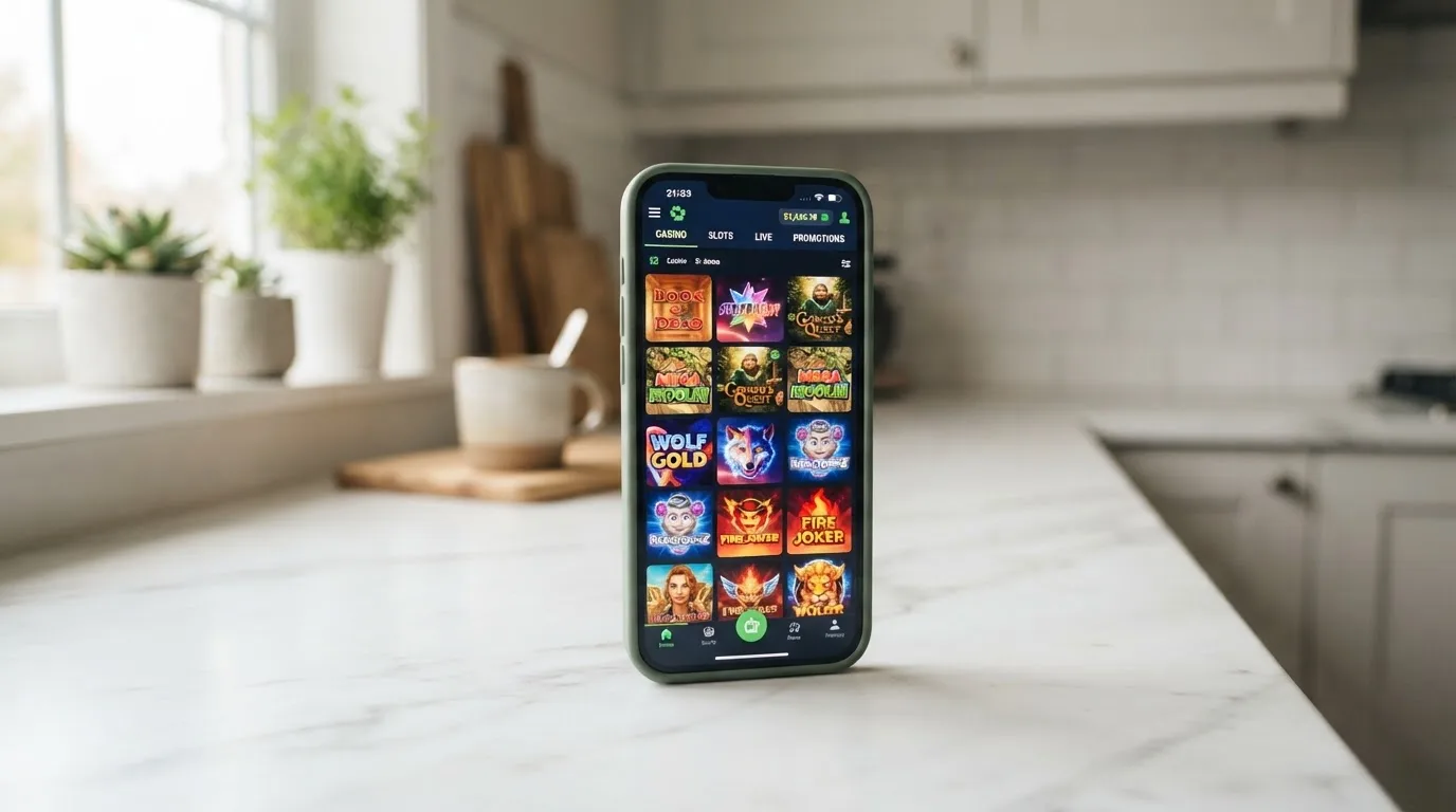 Tři mobilní telefony vedle sebe — na prvním casino aplikace s biometrickým přihlášením, na druhém PWA ikona na ploše, na třetím casino v prohlížeči