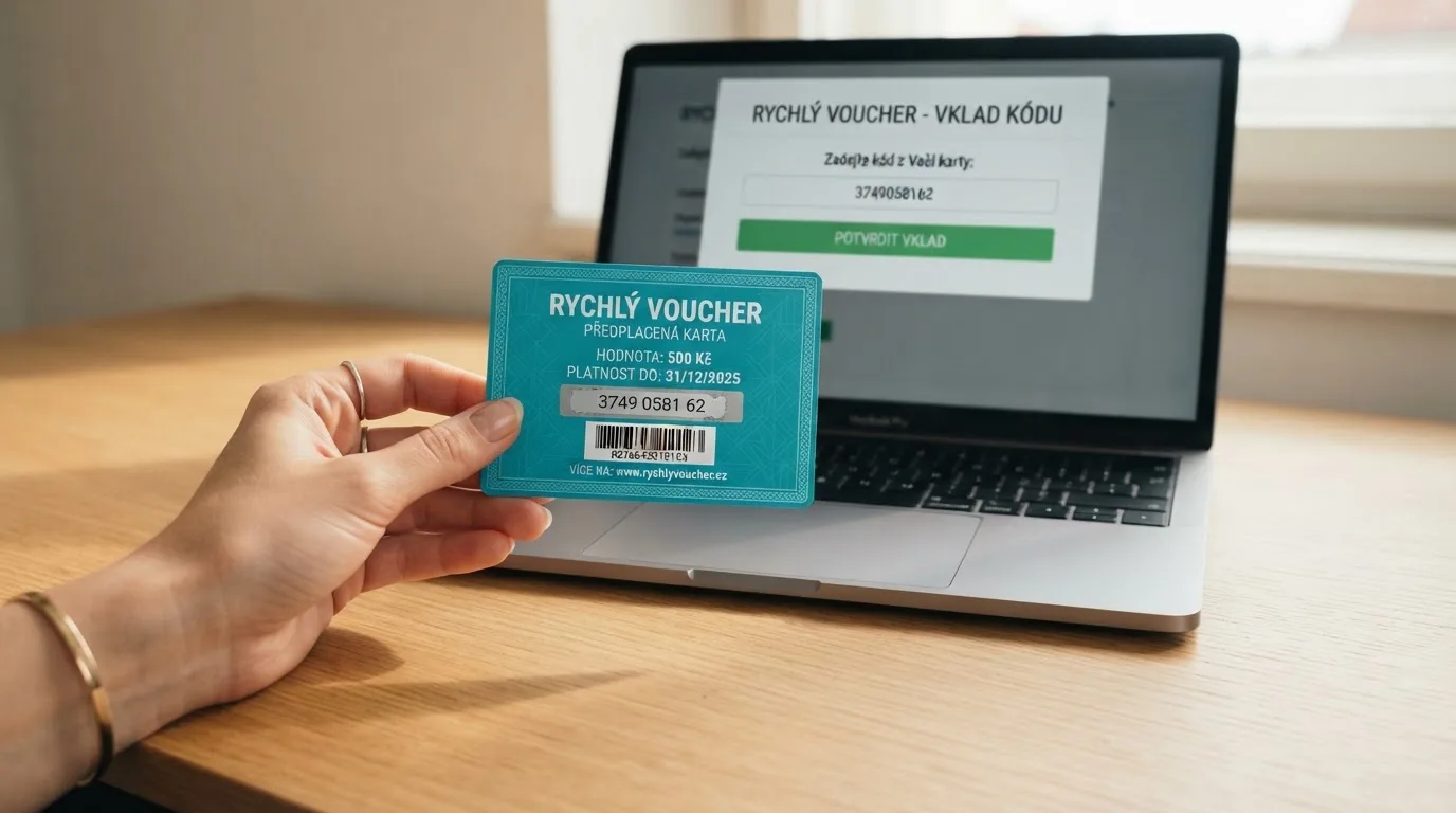 Ruka držící Paysafecard kupón v hodnotě 250 Kč před obrazovkou s formulářem pro vklad do casina