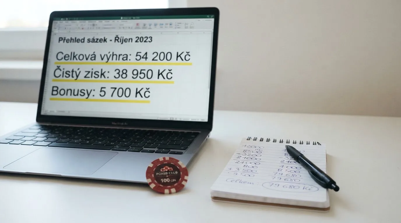 Detailní záběr na podmínky bonusu na obrazovce — zvýrazněné řádky protočení, maximální výhry a data vypršení platnosti, vedle kalkulačka